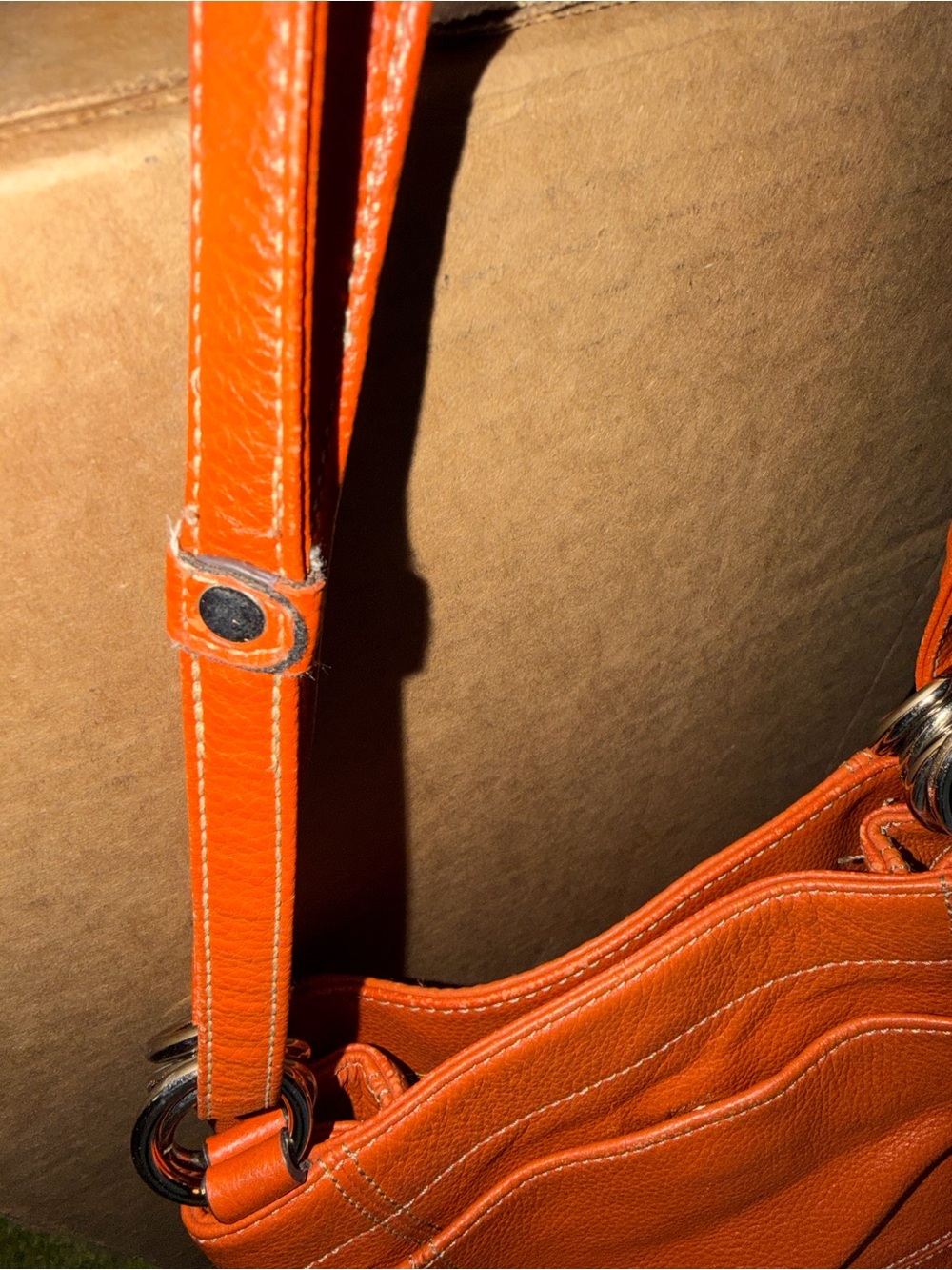 Tignanello Tangerine Orange Pebbled Leather Multi Pocket Shoulder Hobo Bag - Picture 5 of 12